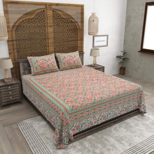 Image of Bedsheet for Double Bed King Size | Jaipuri Rajasthani Cotton Bed Sheet | 1 King Size bedsheet with 2 Pillow Covers | 240 TC Jaipuri Prints Flat Double Bed Bedsheet Cotton King Size