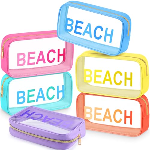 Cunno 6 Pcs Clear Beach Bags Bulk Sunscreen Bag Makeup Pouch with Zipper