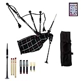 Tartancity Mackenzie Tartan Great Highland - Gaita con soportes plateados, colección de drones, cañas de práctica, libro tutor, pipa de aire, bolsa de transporte, auténtico instrumento musical escocés