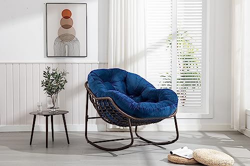 hrijusdif Silla de ratán para exteriores, cojín acolchado, silla reclinable para exterior para porche frontal, salón, patio, jardín, azul marino