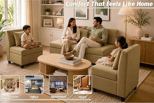 Image of 3+1+1 Modern Velvet Fabric Sofa Set for Living Room | Three Seater Sofa with 2 Single Seater Chairs | for Home, Office| Golden
