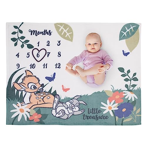 Image of NoJo Disney Bambi White and Green Little Treasure Super Soft Photo Op Milestone Baby Blanket
