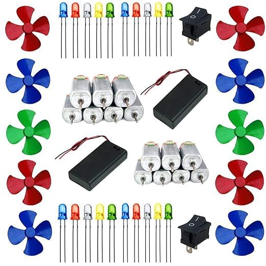 SP Electron Combo of 10Pcs 3V to 9V DC Flat Small Size Toy Motor + Multi Color 10 Pcs Toy Motor Fan + 20 PC LED + 2 Pcs 2 Cell Battery Holder with On Off Switch (Multicolor)-image-26