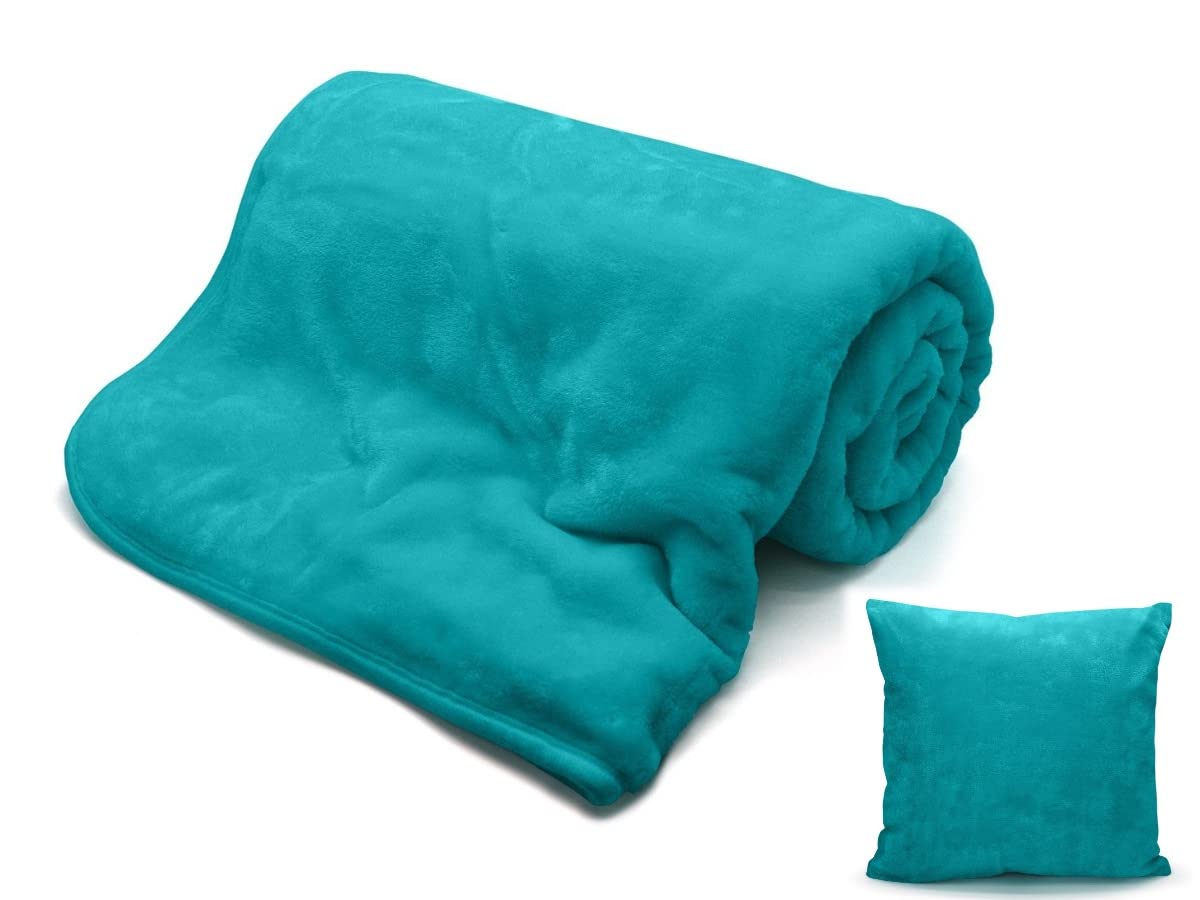 INSAFIANS Faux Fur Throw with matching Cushion Cover (Teal, Cushion Cover 43cmx43cm)