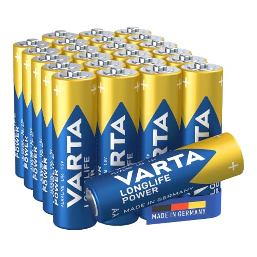 VARTA Piles AA, lot de 24, Longlife Power, Alcalines, 1,5V, Cube, emballage recyclé à 90%, adaptées aux jouets, souris sans fil, lampes de poche, Made in Germany