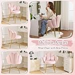 VINGLI Petal Makeup Vanity Chair with Back,Flower Cute Girls Desk Chair Comfy No Wheels,Modern Dining Chair,Small Accent Chair with Adustable Gold Legs&Bow Pillow for Home Office,Bedroom,Velvet,Pink - Image 5