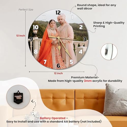 Image of SAVRI Personalized Couple Photo Wall Clock 12x12 Inch - Customized Picture | Romantic Anniversary, Wedding, Engagement & Valentine Gift for Husband, Wife, Boyfriend, Girlfriend | Love Room Decor