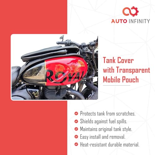 Image of Auto Infinity Tank Cover with Transparent Mobile Pouch for R-E Classic 350 / Reborn, Standard 350, Hunter 350 (Black, Pack of 1)