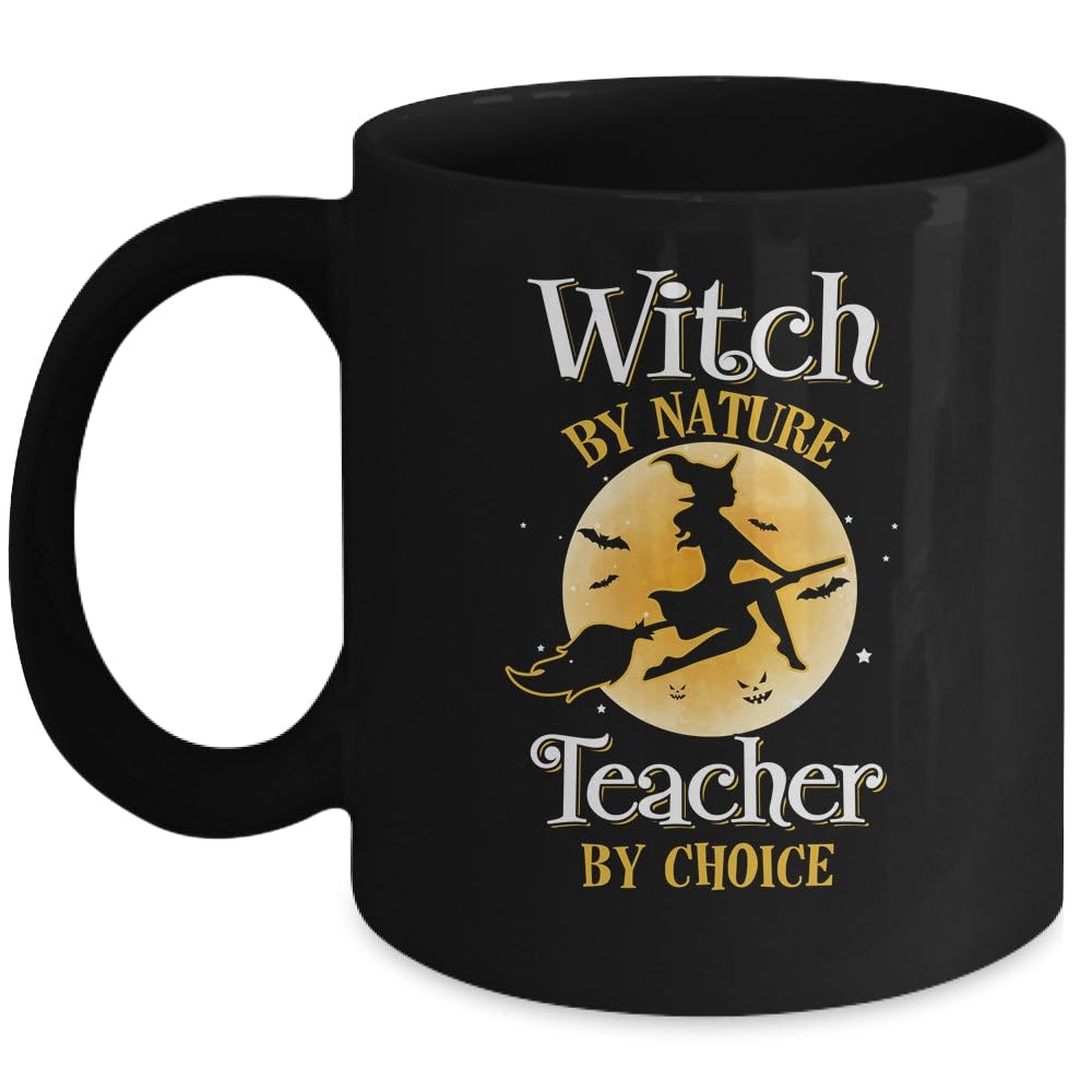 SKY DOT Halloween Teacher Witch by Nature Teachers by Choice Tea/Coffee Printed Ceramic Mug, 350ml (Black)
