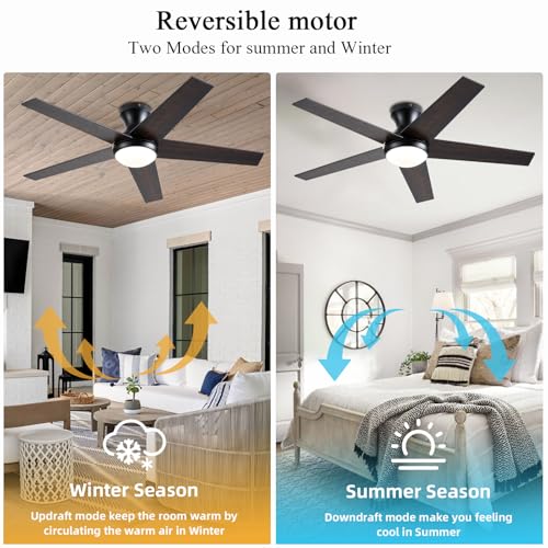 Image of Ayaoty Ceiling Fans with Lights, 52 inch Low Profile Indoor Ceiling Fan with Light and Remote Control, Dimmable, Noiseless, Reversible, Brown Ceiling Fan for Bedroom, Indoor /Outdoor Use