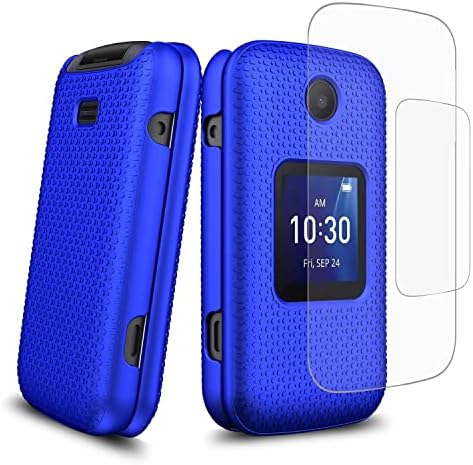 GORGCASE for Alcatel Go Flip 4 Case/TCL Flip Pro Case/TCL Flip w/(2 Piece) 3D Pet Screen Protector Slim Hard Shell PC Anti-Scratch Anti-Slip Textured Shook-Proof Protective Cover for Women Man Blue