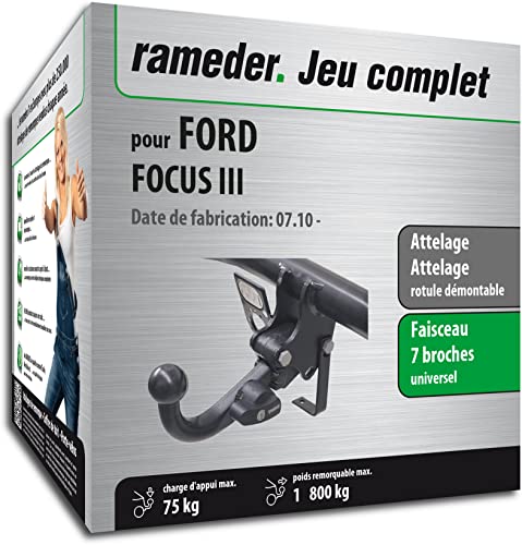 Attelage rotule démontable + Faisceau 7 Broches Compatible avec Ford Focus III (151220-09155-1-FR)