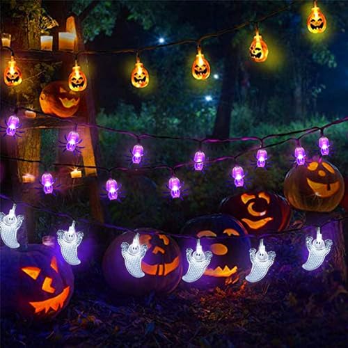 BOFYTR Halloween Lights 3D, Halloween Decorations, 3 Pack Halloween String Lights, 15ft 30 LED Pumpkin Ghost Spider String Lights Battery Operated Halloween Indoor Decorations