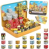 CREAFOMIFE 54-teilige magnetische Bausteine Reisespielzeug mit tragbarer Metallbox für Kinder ab 3 Jahren, Konstruktions-Magnetwürfel für Flugzeug- & Autoreisen