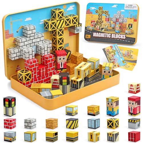 CREAFOMIFE 54 Pièces Blocs Magnétiques Miniatures - Jeu de Construction Magnétique pour Enfants 3+ avec Coffret de Rangement en Fer Portable ; Idéal pour...