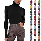 sous Pull Col Roulé Femme À Manches Longues Chaud Pullover Tricoté LéGer Coupe Classique Chandails Sweatshirt Chic Et Elegant Automne Hiver Pas Cher Noir