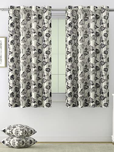 Image of Swayam 90% Blackout Polyester Window Curtain for Living Room & Bedroom | 5 Feet | Room Darkening Curtain with Eyelets | Pack of 1 | Tree Design - White