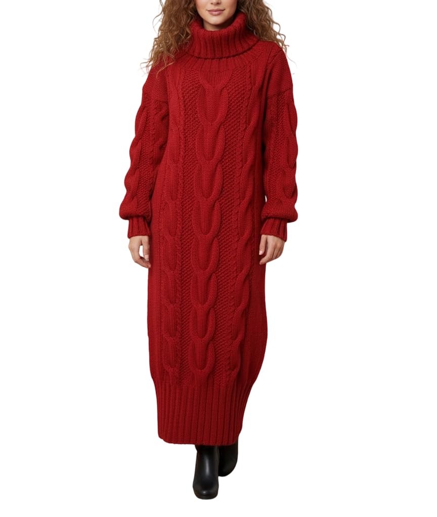 Womens Oversized Cable Knit Turtleneck Sweater Dress Fall Winter Trendy Chunky Casual Cozy Knit Maxi Sweater Dress