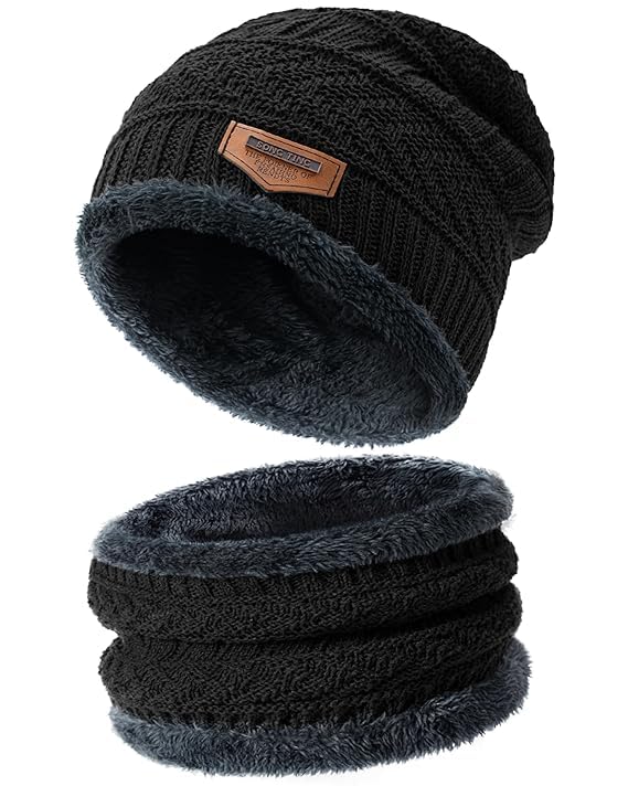 Winter Hats for Women/Men - Beanies Hats Neck Scarfs Set Warm Slouchy Beanie Snow Knit Skull Cap Gifts for Women & Men, Black, Free Size..-image-44