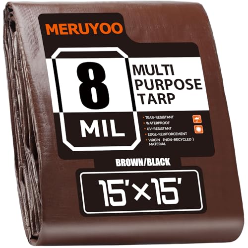 8 Mil Tarps Waterproof 15x15 FT UV Resistant & Rip Tear Resistant Reversible Poly Tarp with Grommets Ideal for Outdoor Furniture Cover Car Protection Garden Plants & Home Storage