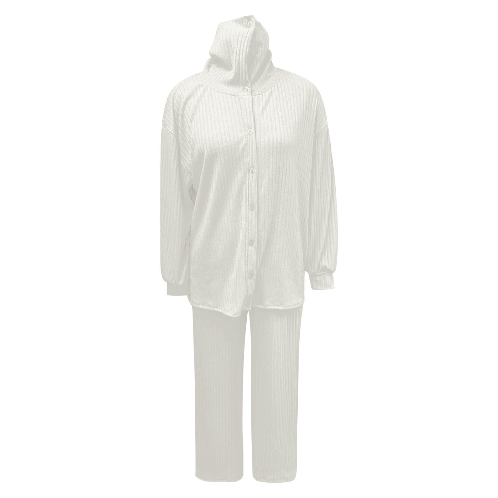 Elegante Top in Maglia da Donna e Pantaloni a Gamba Larga per Un Abbigliamento Moderno. Comodo Cardigan a Collo Alto con Completo in Maglia Tinta Unita.