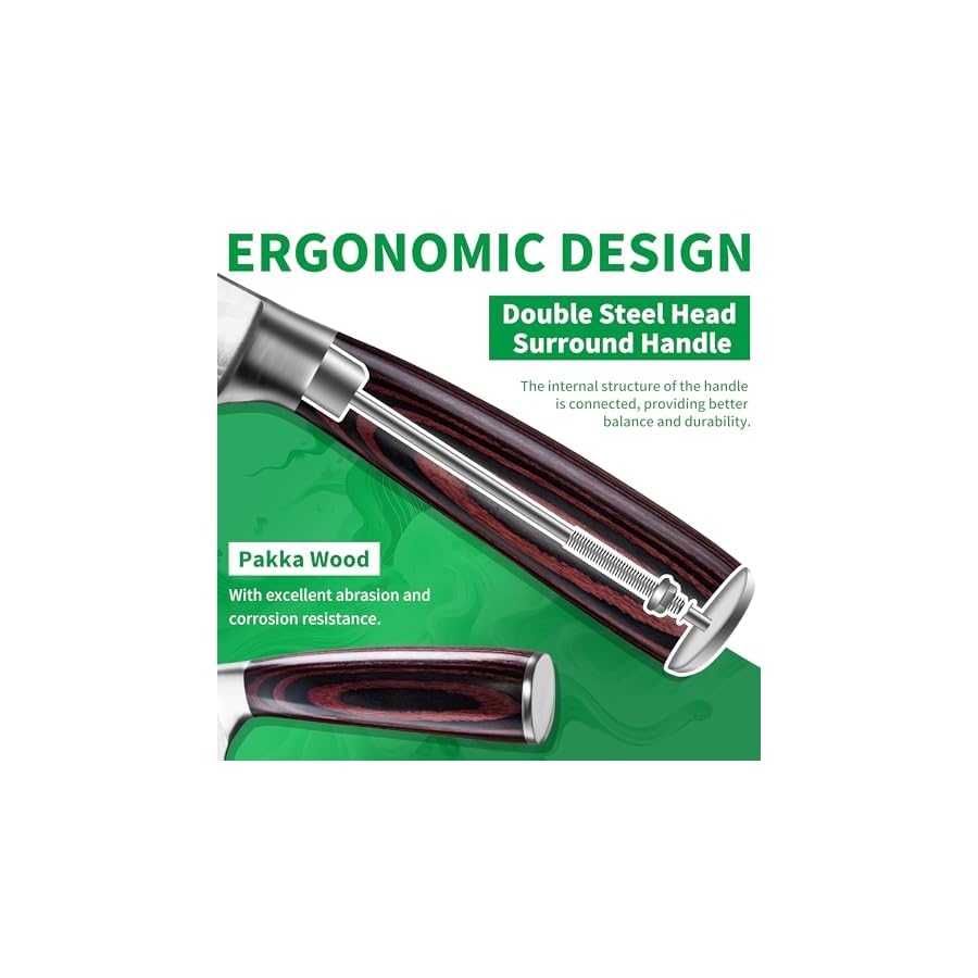 FULLHI 14pcs Block Knife Set, Chef's Knife Steak Knives Set with Block and Sharpener, Kitchen Knife Set, Multi-colour Handle, Gifts for Men Women (Coffee Wood)