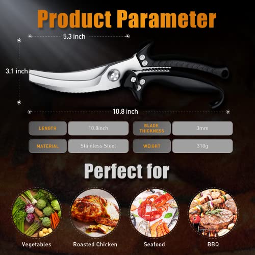 Tijeras Heavy Duty Poultry Shears - Black Kitchen Shears With Serrated Edge - Multipurpose Spring Loaded Cooking Scissors For Fathers Day - Stainless Steel Kitchen Scissors Dishwasher Safe #TOP5
