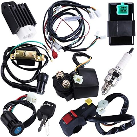 Full Wiring Harness Loom Coil Regulator CDI Solenoid Relay Spark Plug for 4 Stroke ATV 50cc 70cc 90cc 110cc 125cc Dirt Pit Bike Electric Start Engine by OTOHANS AUTOMOTIVE, Black Cover