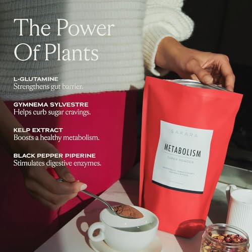 SAKARA Metabolism Super Powder, 30 Servings - Metabolism Drink Powder to Help Digestive Health & Bloating, Digestive Enzymes Supplements for Women, Gut Health Smoothie Mix with Gymnema Sylvestre