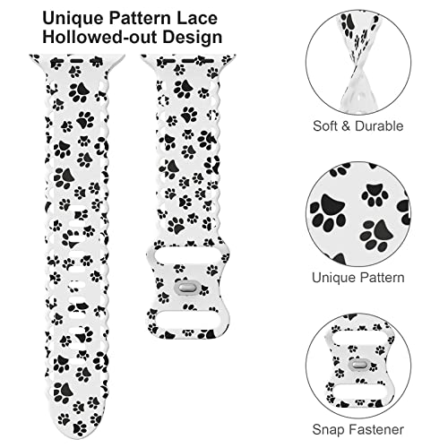 Image of Compatible with Apple Watch Band 41mm 40mm 38mm 49mm 45mm 44mm 42mm Women Girl, Paw Print Lace Hollow-out Soft Silicone Sport Bands For iWatch Ultra SE Series 10 9 8 7 6 5 4 3 2, Paw-38