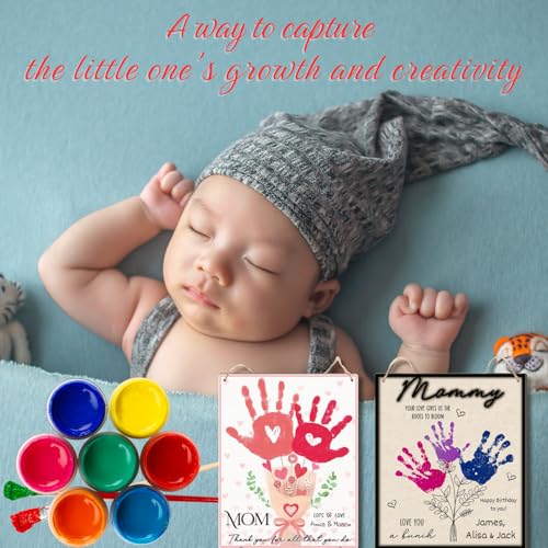 Dandelion DIY Fingerprint Art Hanging Sign, Mothers Day Fingerprints Craft, Baby\'s First Finger Print Mother\'s Day Gifts for Mom, Project Memory Keepsake Kids Activity PreK Preschool (Wish Mom)