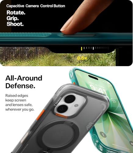 Image of TORRAS Ostand Q3 Air for iPhone 17 Case with 360 Magnetic Stand, Fit for MagSafe, Mil-Grade Drop Tested, Camera Control Button, Shockproof Phone Case for iPhone 17 6.3'', Shadow Black
