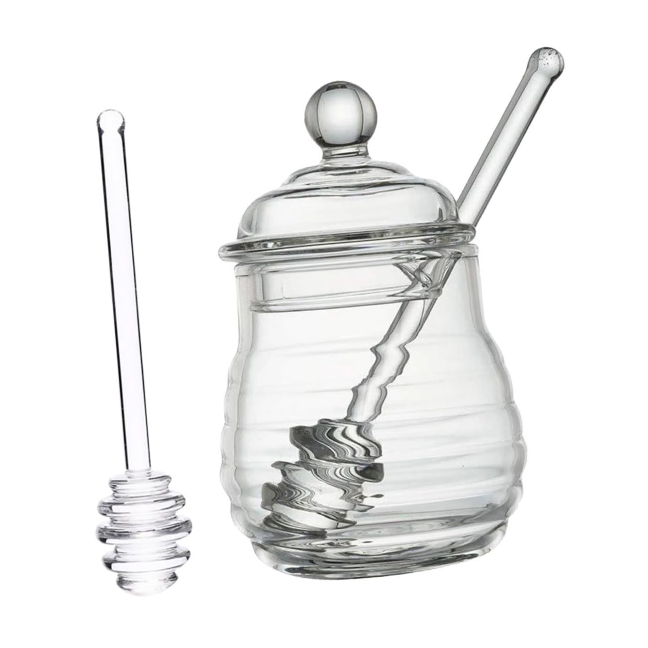 GRIRIW 1 Set Honey Pot Clear Container Clear Honey Container Honey Jars with Dipper Honey Jar with Dipper Container with Lid Honey Holder Clear Honey Jar Soda Can Lids Glass re-usable