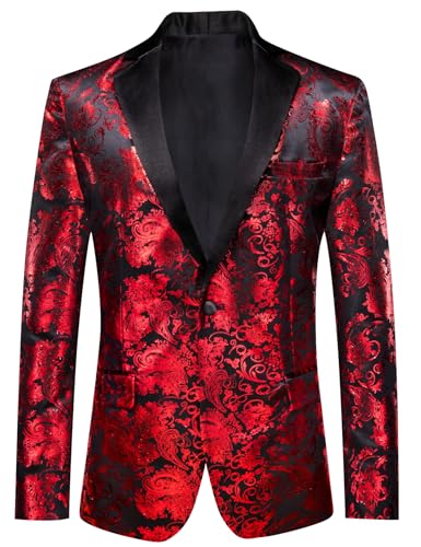 Image of Barry. Wang Men's Sport Coats & Blazers Flower Suit Jacket 1 Button Paisley Tuxedo Mardi Gras Carnival Parade Gift