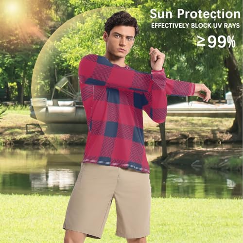 Blue Red Buffalo Plaid Sun Protection SPF Rash Guard Shirt Lightweight Elasticity UV Protection Long Sleeve Outdoors4