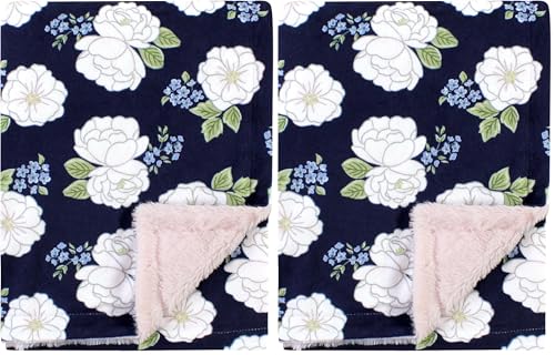 Image of Hudson Baby Unisex Baby Plush Blanket with Furry Binding and Back, White Peonies, One Size (Pack of 2)