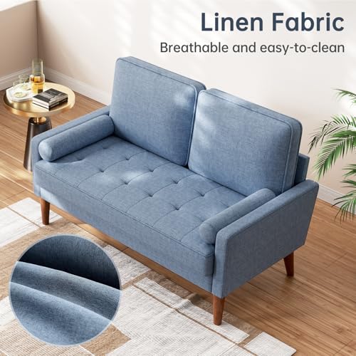 Sofá pequeño de 2 plazas de lino azul moderno para salón 7
