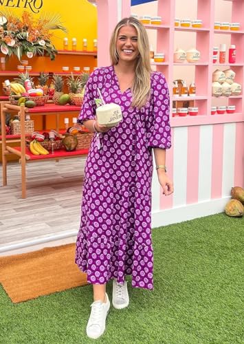 Image of miduo Womens Loose Fit Casual Summer V Neck Half Sleeve Bohemian Geometric Pattern Maxi Long Dresses