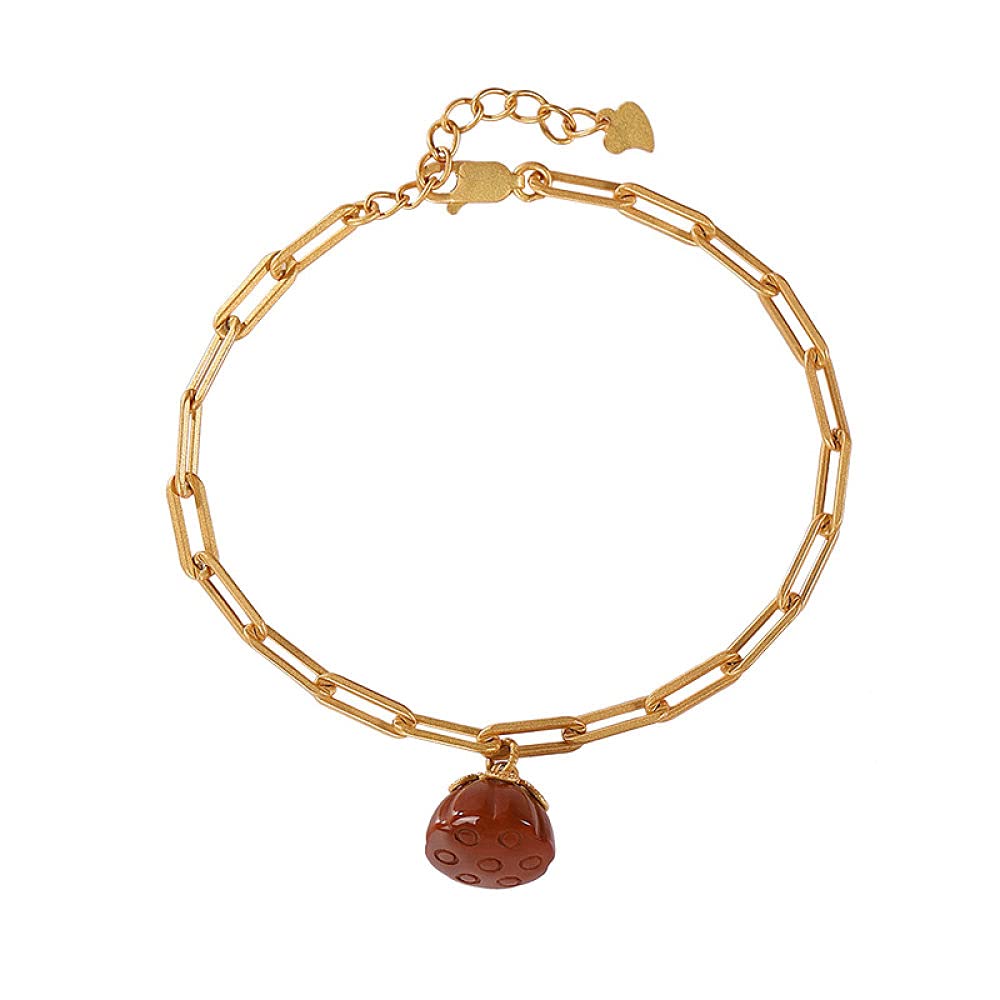 Girls Accessories Bracciale in Argento Sterling 925 Vintage per Donna Semplice Placcato in Oro Agata Rossa Loto Classico Gioielli Fascino Spiaggia Estiva Birthday Gift