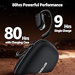 Open Ear Earbuds Ear Buds Bluetooth Headphones Wireless 80Hrs Playtime, Over Ear Sports Earbuds with Earhook & Zipper Case, 16.2mm Stereo Sound for Running/Gym, Lanyard Design Black - Image 5