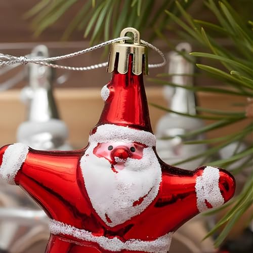 Image of Crackles Santa Face Star Hanging Ornaments (Set of 4) | Multicolor Christmas Tree Decorations | Festive Xmas Hanging Decor for Home, Office & Party, Party Favors