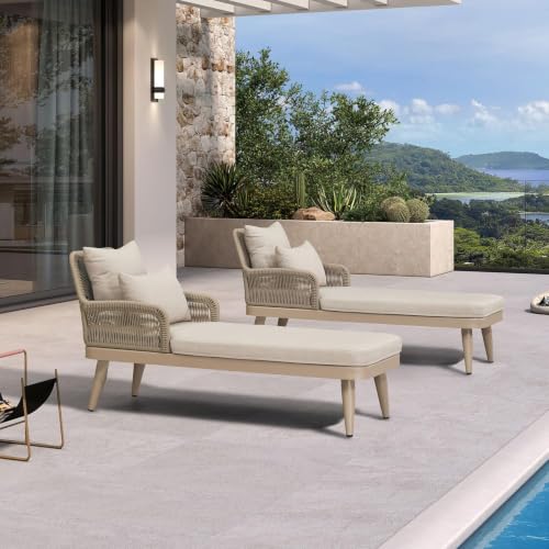 Image of PURPLE LEAF Patio Chaise Lounge Chair with 2 Pillows Aluminum Champagne
