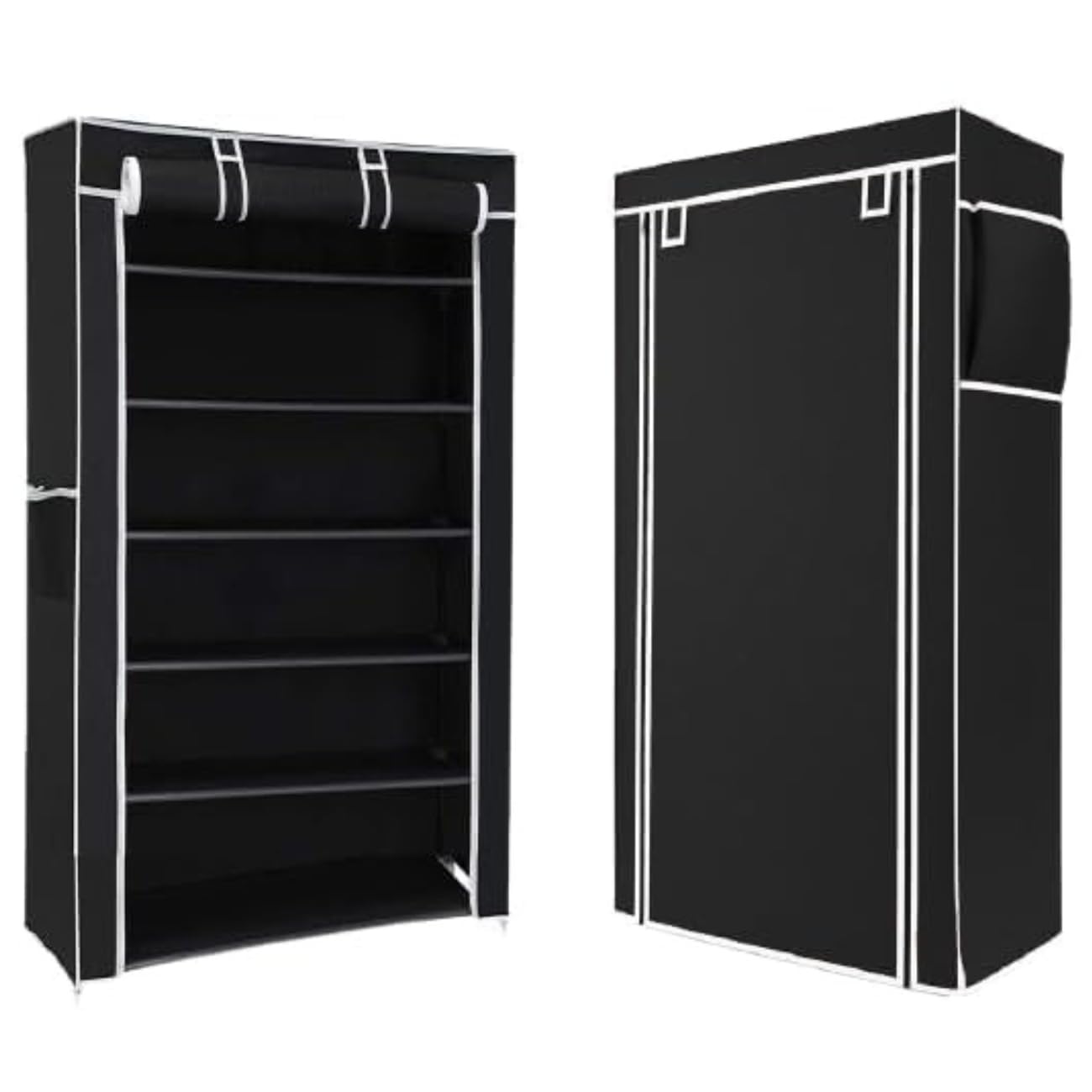 EASY BUY Black 6-Shelf Shoe Rack Plastic with Zip Door Cover & Side Pockets | Dustproof Storage Organizer for Up to 18 Pairs of Shoes | Foldable & Space-Saving Design-image-40