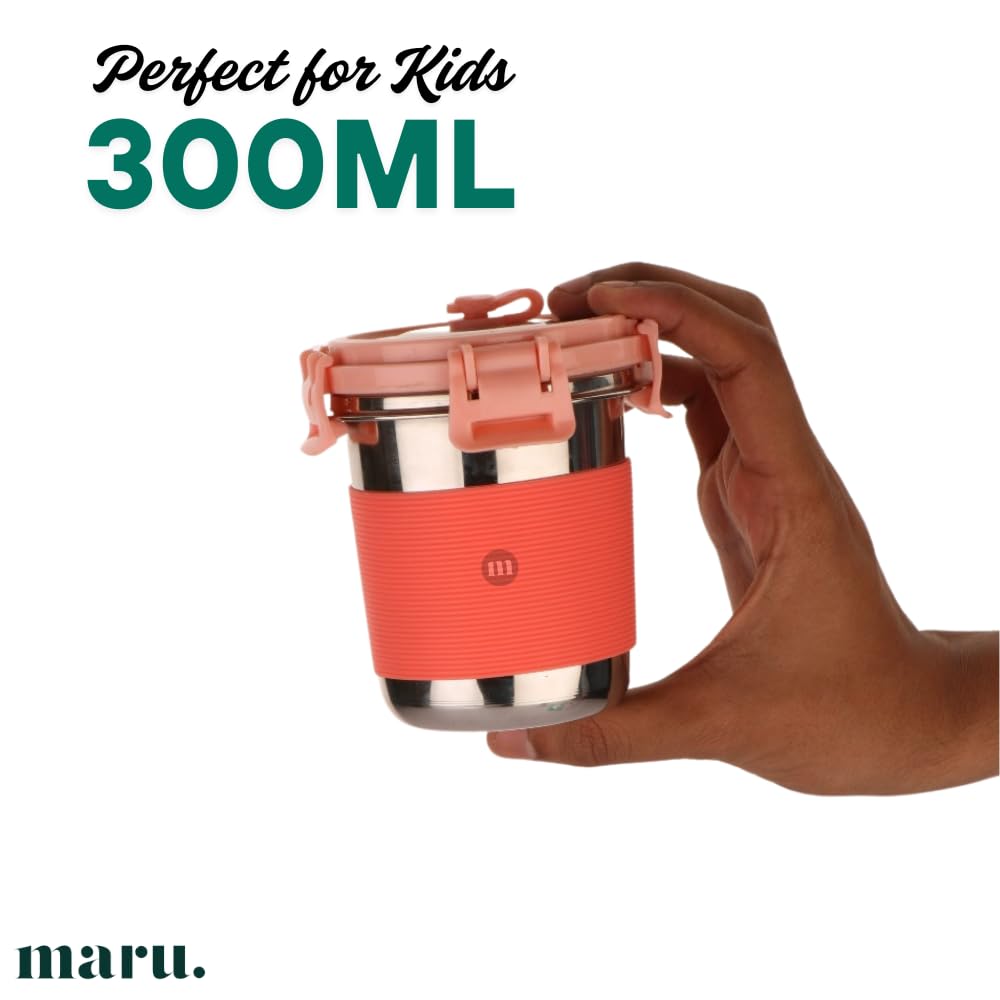 MARU Stainless Steel Tumbler with Lid & Straw 300ml, Durable & Leakproof Anti-Slip Silicone Grip Sipper Glass Tumbler for Kids, Travel-Friendly & Perfect for Everyday Use, Sea Green - Image 2 thumbnail