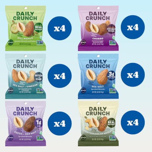 Image of Daily Crunch Sprouted Almonds, Mini Variety Pack, 24 Pack 0.5 oz Bags