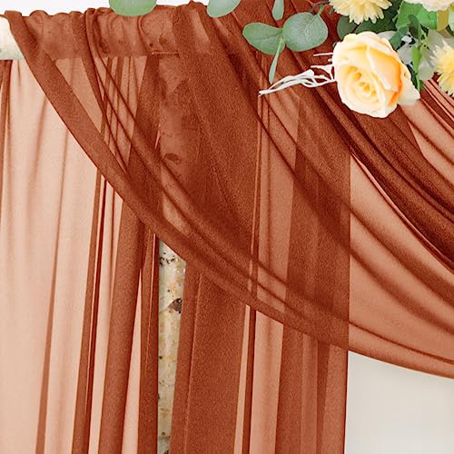 Image of Socomi Terracotta Sheer Wedding Decor Fall Draping Fabric 29 inch x 20Ft 1 Panel Arch Outdoor Curtain Drapes Extra Long for Bridal Baby Shower Birthday Party Decor