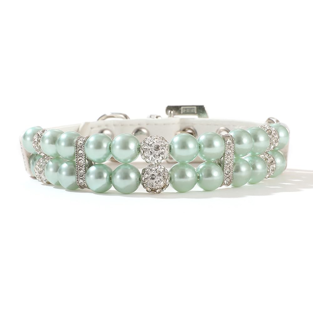Pearl Dog Collars for Small Dogs, Bling Rhinestone Cat Necklace Cute Crystal Puppy Collars for Small Medium Female Dogs Gi...