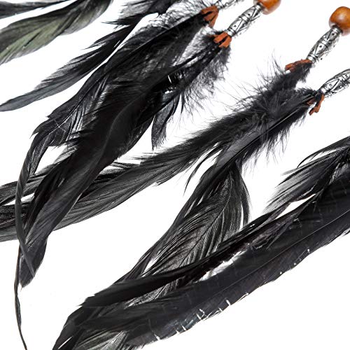 Boho Headdress Feather Headband Accessories - Awaytr Feather Elastic Gypsy Festival Headband Indian Fancy Headpieces 1970S (Black) #TOP4