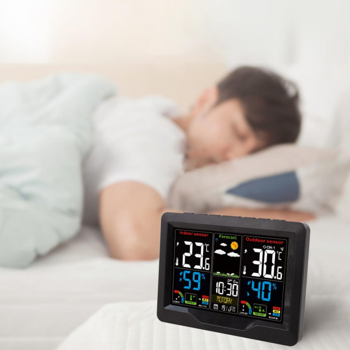 Digitales Innenraum Hygrometer mit Großem Farbdisplay, Schwarz