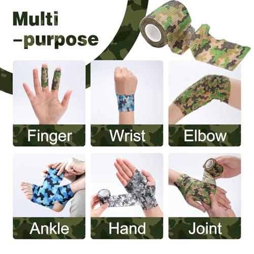 Image of AZEN 16 Pack Camo Self Adhesive Bandage Wrap, 2 inch X 5 Yards Elastic Cohesive Bandage Wrap, Athletic Tape, Vet Wrap, Ankle Tape, Tattoo Tape Wrap (Camo)